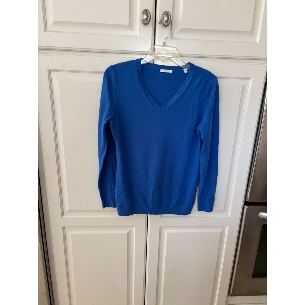 AUR Royal‎ Blue V-Neck Merino Wool Blend Lightweight Knit Sweater Womens Large